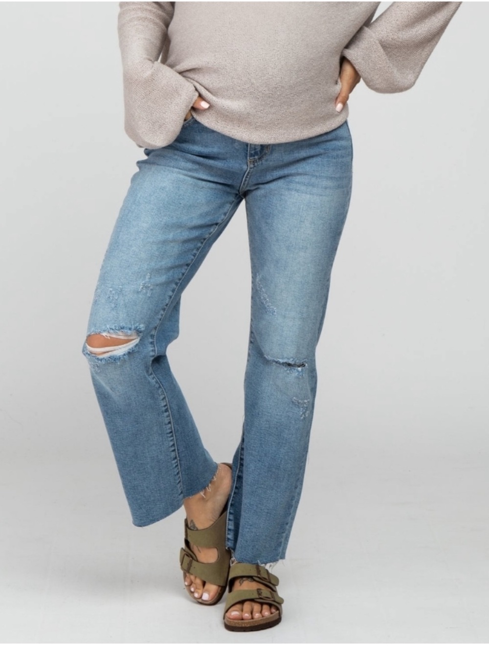 PinkBlush Blue Straight Leg Frayed Hem Maternity Jeans - Picture 3 of 9